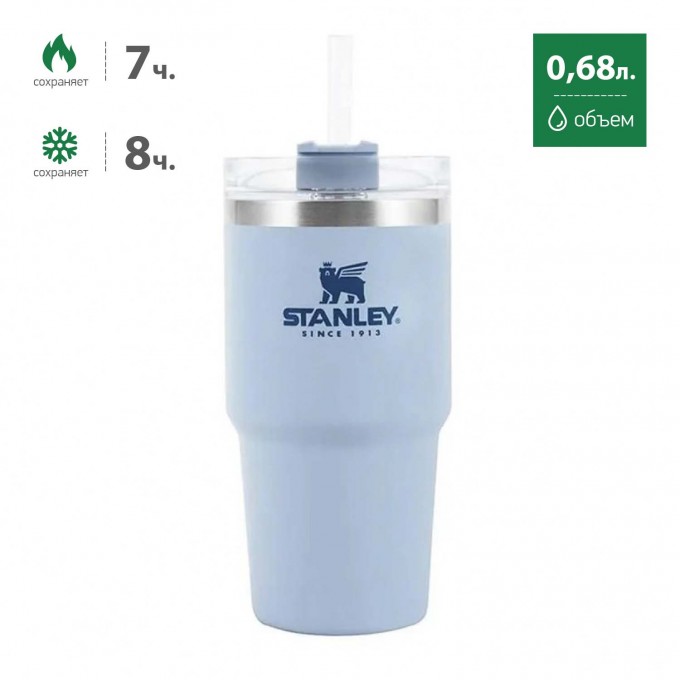 Термокружка STANLEY QUENCHER H2.0 0,68L с трубочкой, светло-голубая 10-08481-011 Термокружка STANLEY QUENCHER H2.0 0,68L с трубочкой, светло-голубая 10-08481-011